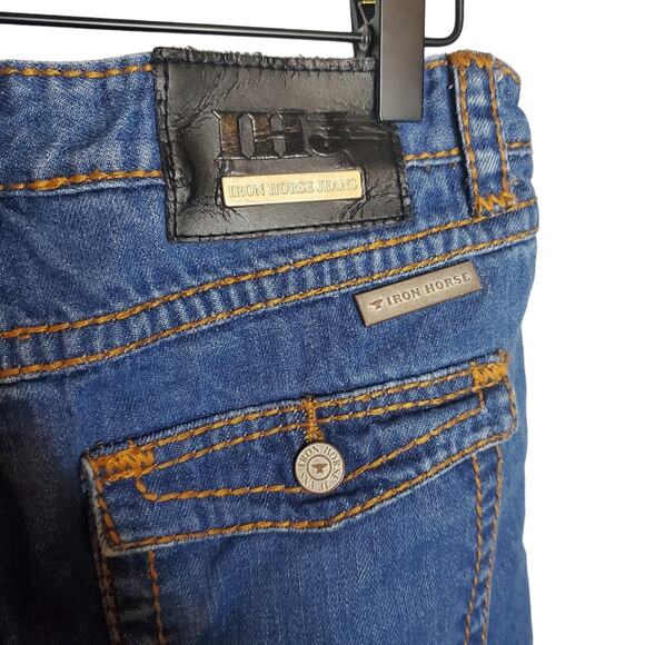 Iron Horse Jeans Straight Leg Denim Contrast Stitching Women's 4 Long Mid Wash - Picture 8 of 16